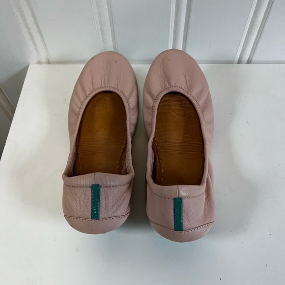 Women's Pink Leather Tieks Ballet Flats - Picture 4 of 5